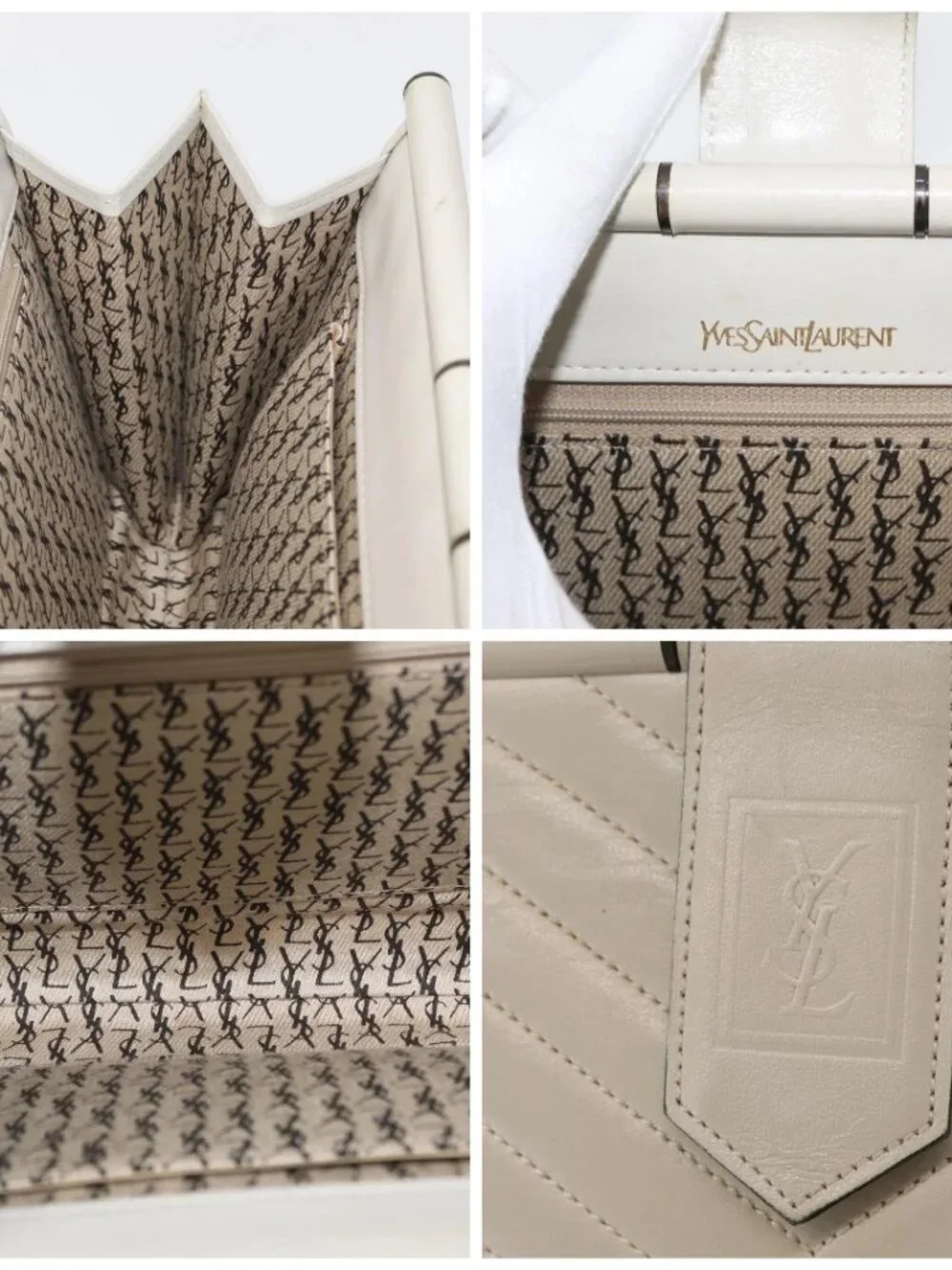 SAINT LAURENT Clutch Bag Leather White Gold Auth - Picture 13 of 14